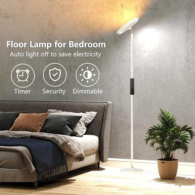 Keepsmile Double Side Lighting White Led Floor Lamp with Remote Smart App 36W 2600LM Bright Tall Standing RGB Angle Multicolor Dimmable Modern Floor Lamps for Living Room Bedroom Office - LeafyLoom
