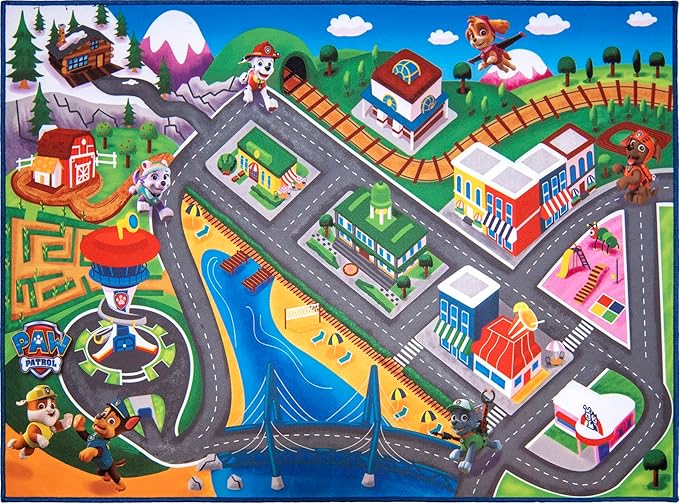 Gertmenian Nickelodeon Paw Patrol Town Tower Interactive Rug Includes 2x Cars feat. Chase and Marshall Suitable for Classroom, Nursery, Bedroom, or Play Area 40x54in Medium, 32500 - LeafyLoom