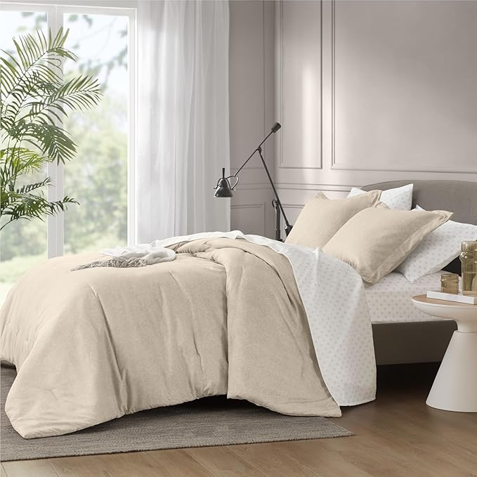 Beige Comforter Set Twin Size - Taupe Soft Luxury Chambray Printed, All Season Lightweight Breathable Bedding Set, 2 Pieces Including 1 Comforter and 1 Pillow Sham - LeafyLoom