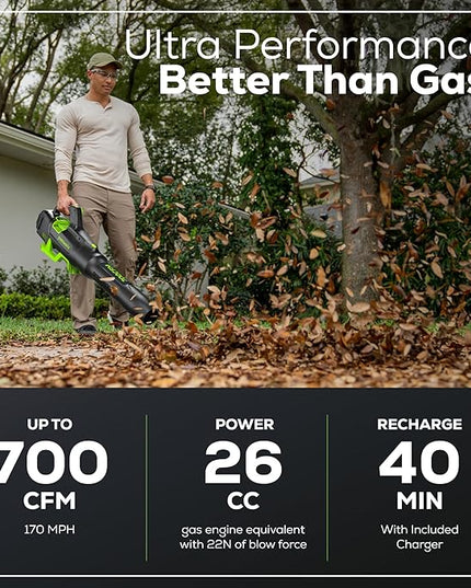 Greenworks 80V 700 CFM Cordless Leaf Blower, 2.5Ah Battery and 45 Minute Rapid Charger - LeafyLoom