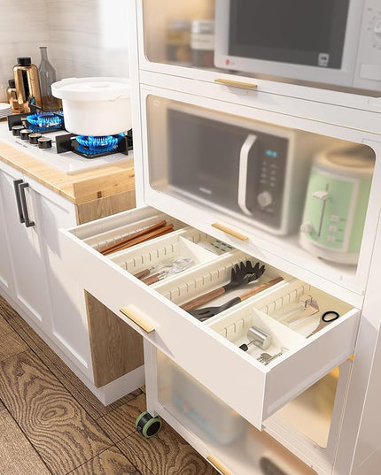 Kitchen Pantry Cabinet, 5 Tiers Freestanding Buffet Cupboards Sideboard with Brakeable Casters, Kitchen Pantry Storage Cabinet for Kitchen, Living Room and Dinning Room - LeafyLoom