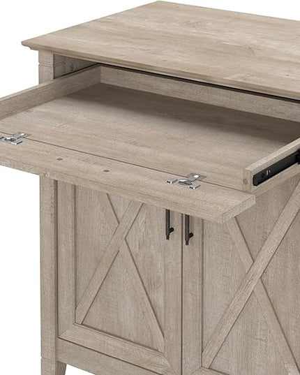 Bush Business Furniture Key West Secretary Desk with Keyboard Tray and Storage Cabinet, 30W x 20D, Washed Gray - LeafyLoom