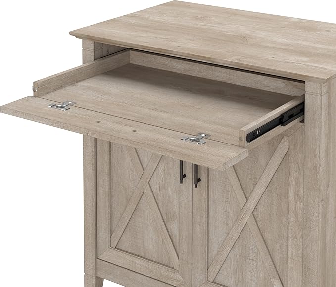 Bush Business Furniture Key West Secretary Desk with Keyboard Tray and Storage Cabinet, 30W x 20D, Washed Gray - LeafyLoom