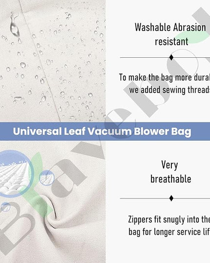 Universal Leaf Vacuum Blower Bag Compatible with Worx Craftsman Toro Black-Decker Husqvarna Leaf Blower Vacuum/Leaf Blowers - Bottom Zip Replacement Bag, Leaf Blower Bag White - LeafyLoom