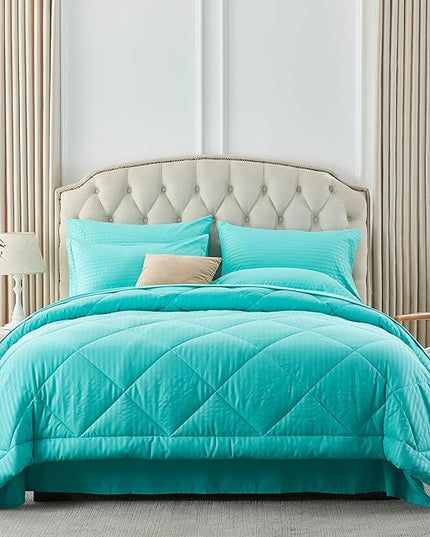 NexHome Turquoise King Bed in a Bag 7-Pieces Comforter Sets with Comforter and Sheets Soft All Season Bedding Sets with Comforter, Pillow Shams, Flat Sheet, Fitted Sheet and Pillowcases - LeafyLoom