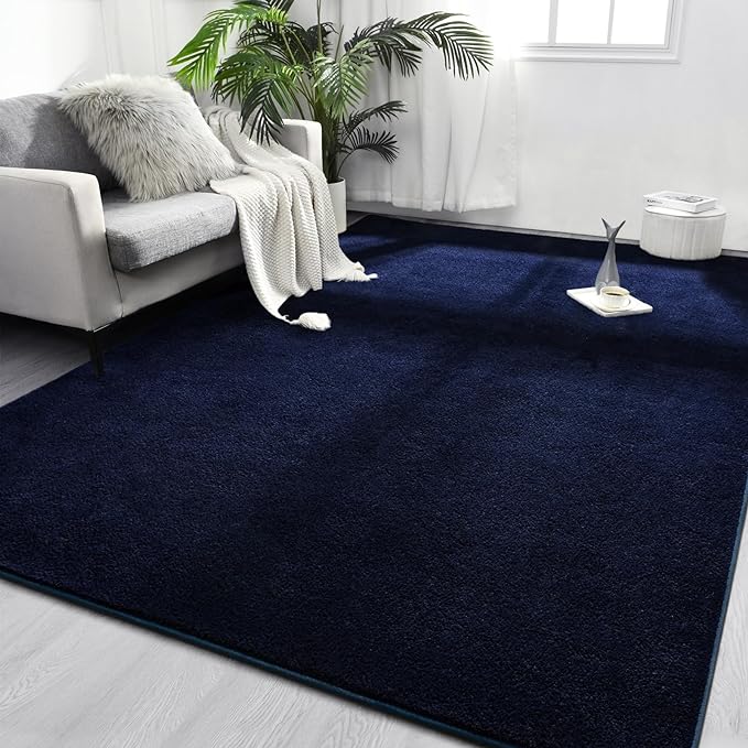 Area Rugs for Bedroom Living Room, 7x10 Navy Blue Super Soft Comfy Thickened Memory-Foam Indoor Carpets, Modern Aesthetic Minimalist Carpet for Boys Girls Adults Apartment Nursery Home Décor - LeafyLoom