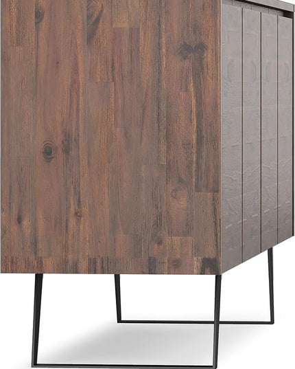 SIMPLIHOME Lowry SOLID ACACIA WOOD 66 Inch Wide Modern Industrial Large 4 Door Sideboard Buffet in Distressed Charcoal Brown, For the Dining Room and Kitchen - LeafyLoom