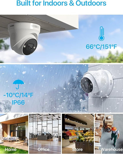 ZOSI 4K 8CH Spotlight PoE Security Camera System,6pcs 4K Wired Indoor Outdoor PoE IP Cameras with 2 Way Audio,Night Vision,Human Detection,Smart Light Alarm,8CH 8MP NVR with 2TB HDD for 24/7 Record ZOSI