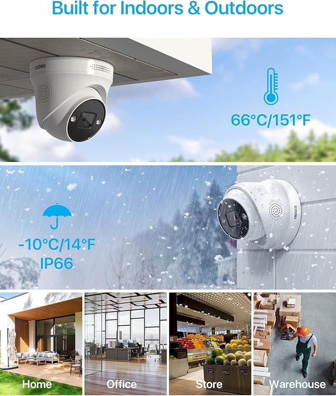 ZOSI 4K 8CH Spotlight PoE Security Camera System,6pcs 4K Wired Indoor Outdoor PoE IP Cameras with 2 Way Audio,Night Vision,Human Detection,Smart Light Alarm,8CH 8MP NVR with 2TB HDD for 24/7 Record ZOSI