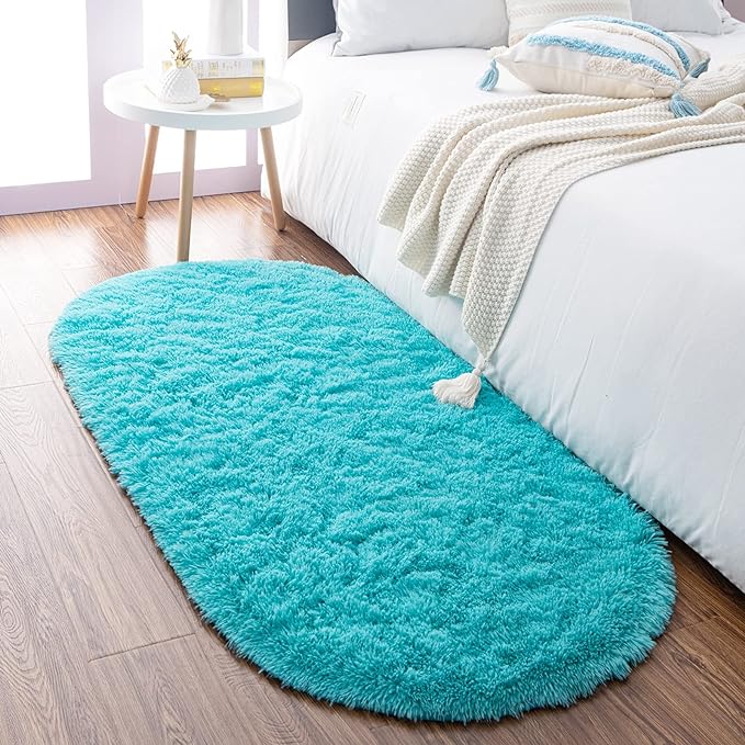 Noahas Ultra Soft Fluffy Bedroom Rugs Kids Room Carpet Modern Shaggy Area Rugs Home Decor 2.6' X 5.3', Teal Blue - LeafyLoom