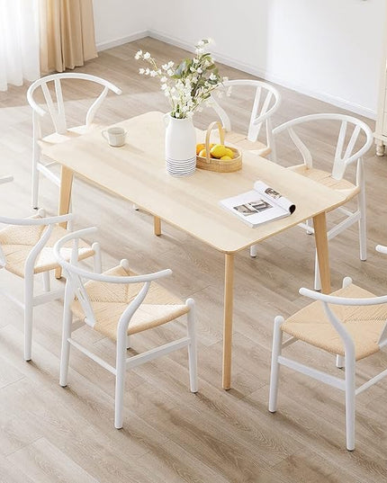 Farini Rattan Chairs for Dining Room Wishbone Chair Solid Wood Armchairs Y Shaped Backrest Hemp Seat for Home Restaurant Fully-Assembled(Set of 2,White-Beige Seat) - LeafyLoom