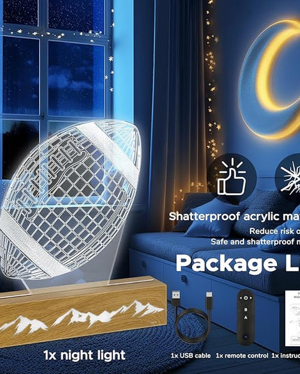 Kids Night Light Football 3D Optical Illusion Lamp with Remote Control 16 Colors Changing Football Birthday Valentine's Day Gift Idea for Sport Fan Boys Girls - LeafyLoom