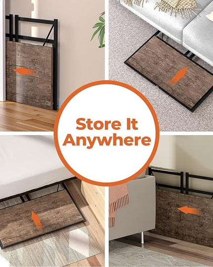 Folding Desk, Small Foldable Desk 39.4 Inch for Small Space, Computer Table Home Office Writing Desk with Storage Bag Headphone Hook, Easy Assembly, Brown - LeafyLoom