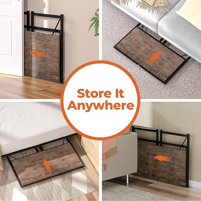 Folding Desk, Small Foldable Desk 39.4 Inch for Small Space, Computer Table Home Office Writing Desk with Storage Bag Headphone Hook, Easy Assembly, Brown - LeafyLoom