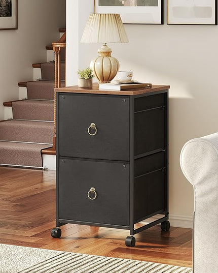HOOBRO 2 Drawer Mobile File Cabinet, Rolling Printer Stand, Vertical Filing Cabinet, Office Cabinet, Filing Cabinet for Home Office, A4/Letter Size, Nonwovens Drawer, Black and Rustic Brown BFK20WJ01 - LeafyLoom