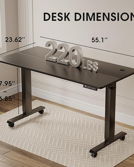 Electric Standing Desk 55 Inch, Ergonomic Height Adjustable Table with T-Shaped Metal Bracket Modern Computer Workstations for Home Office, Black - LeafyLoom