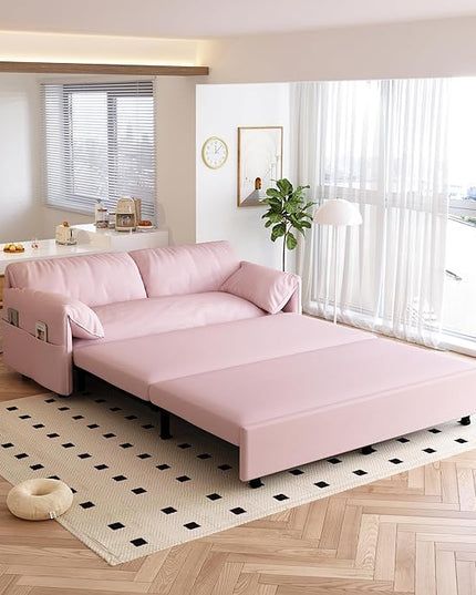Oversized 3 in 1 Loveseat Sleeper Sofa Bed,Queen Size Love Seats W/Pull Out Couch and Padded Armrests Convertible Spacious Sofabed with Side Storage Pocket for Home Office Apartment Living Room - LeafyLoom