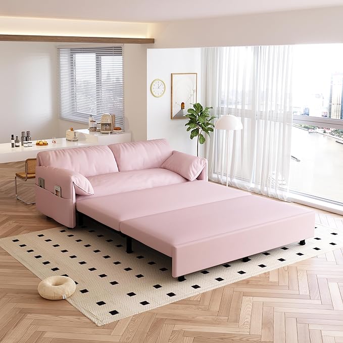 Oversized 3 in 1 Loveseat Sleeper Sofa Bed,Queen Size Love Seats W/Pull Out Couch and Padded Armrests Convertible Spacious Sofabed with Side Storage Pocket for Home Office Apartment Living Room - LeafyLoom