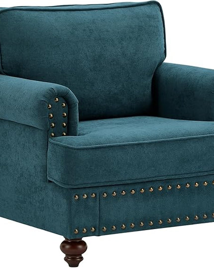 Upholstered Single Sofa Chair with Metal Legs, Modern Armchairs with Nailhead Trim for Living Room,Bedroom and Office, Lake Green, 60.83" W - LeafyLoom