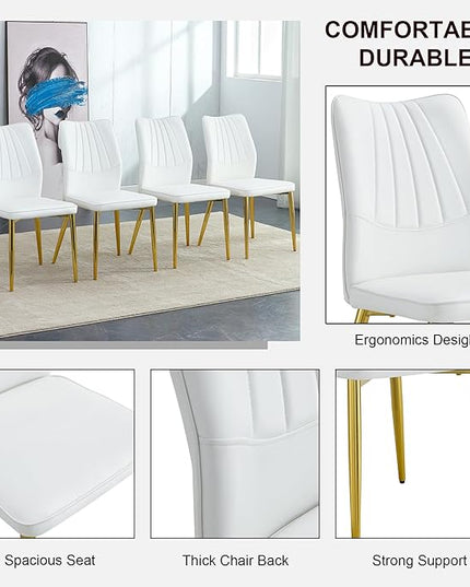 NicBex Dining Chairs Set of 4 Modern Faux Leather High Back Dining Chair Dining Room Kitchen Chairs with Golden Metal Legs,Chairs for Dining Room, Kitchen,Living Room, and Restaurants,White - LeafyLoom