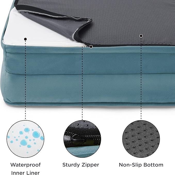 Bedsure Small Orthopedic Dog Bed - Washable Bolster Dog Sofa Beds for Small Dogs, Supportive Foam Pet Couch Bed with Removable Washable Cover, Waterproof Lining and Nonskid Bottom Couch, Blue BEDSURE
