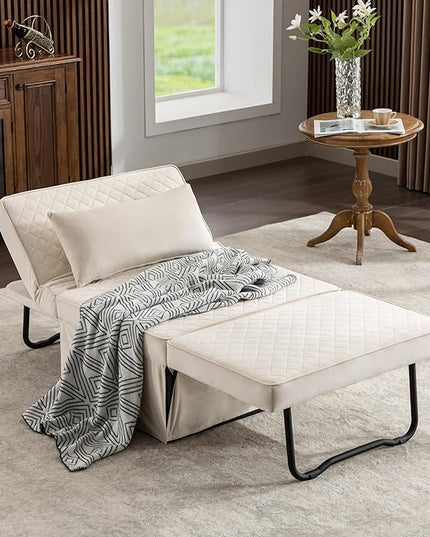 Sofa Bed, 4 in 1 Multi-Function Folding Ottoman Breathable Velvet Couch Bed with Adjustable Backrest Modern Convertible Chair for Living Room Apartment Office,Squared-White - LeafyLoom