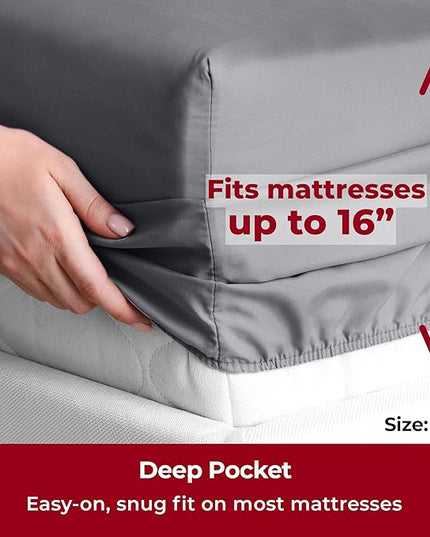 Mellanni Full Sheets Set - 4 PC Iconic Collection Bedding Sheets & Pillowcases - Hotel Luxury, Extra Soft, Cooling Bed Sheets - Deep Pocket up to 16 inch (Full, Gray) - LeafyLoom
