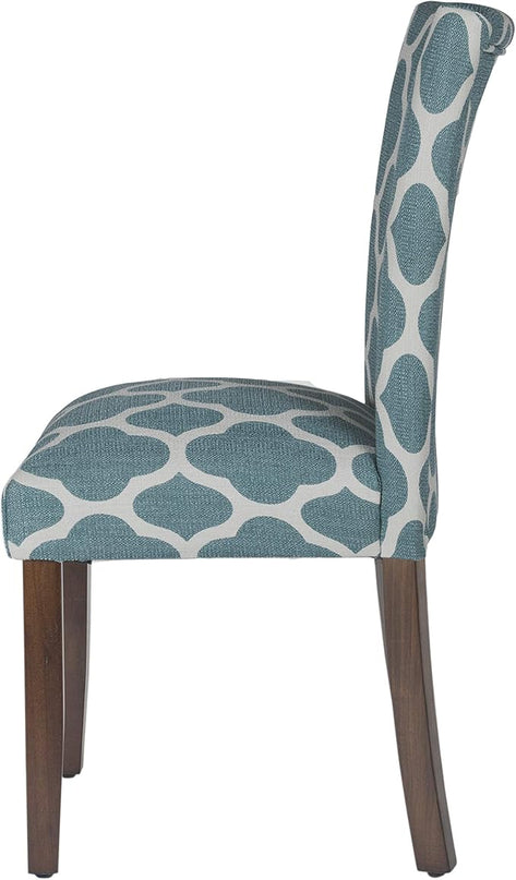 HomePop Parsons Classic Upholstered Accent Dining Chair, Set of 2, Teal and Cream Geometric - LeafyLoom