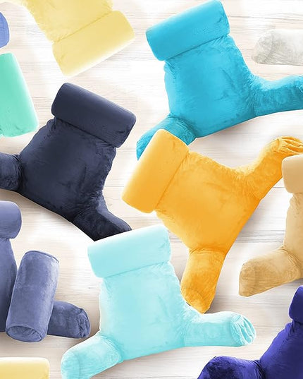 Clara Clark Reading Pillow, Large Back Pillow for Sitting Up in Bed, Memory Foam Back Support Pillow, Reading Pillows for Sitting in Bed Adult, Royal Blue Sit Up Pillow for Bed with Arms and Pockets - LeafyLoom