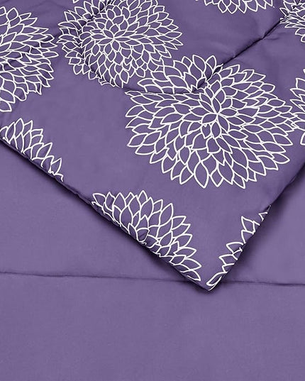 Amazon Basics Lightweight Microfiber Bed-in-a-Bag Comforter 7-Piece Bedding Set, Full/Queen, Purple Floral - LeafyLoom