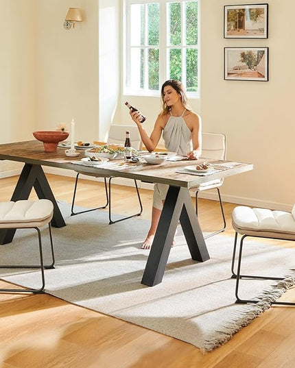 COLAMY Dining Chairs Set of 4, Modern Waffle Fabric Dining Chairs, Faux Leather Chairs with Back for Kitchen Dining Living Waiting Room, Cream - LeafyLoom