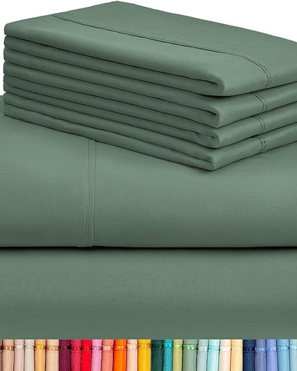 LuxClub 6 PC Full Sheet Set, Breathable Luxury Bed Sheets, Deep Pockets 18" Eco Friendly Wrinkle Free Cooling Bed Sheets Machine Washable Hotel Bedding Silky Soft - Tree Moss Green Full - LeafyLoom