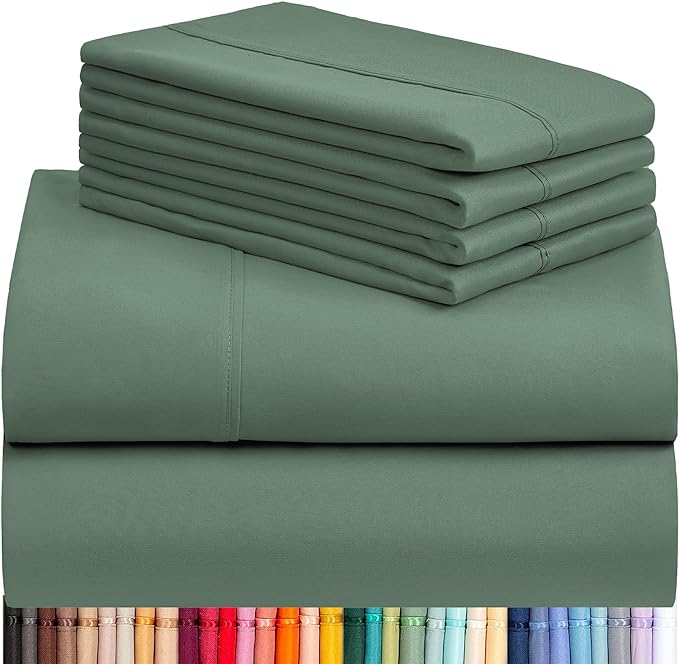 LuxClub 6 PC Full Sheet Set, Breathable Luxury Bed Sheets, Deep Pockets 18" Eco Friendly Wrinkle Free Cooling Bed Sheets Machine Washable Hotel Bedding Silky Soft - Tree Moss Green Full - LeafyLoom