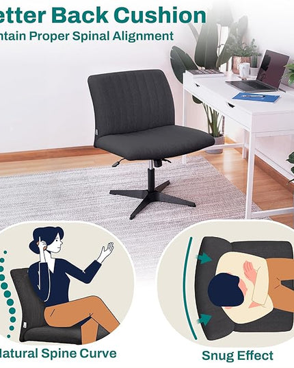 Criss Cross Desk Chair - Wide Armless Office Chair No Wheels, Cross Legged Office Chair, Adjustable Modern 360 Swivel Vanity, Fabric Padded,120° Rocking Ergonomic Mid Back Computer - Black - LeafyLoom