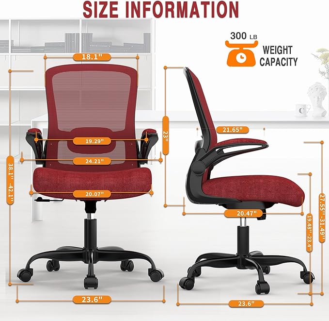 Office Chair, Ergonomic Desk Chair with Adjustable Lumbar Support, High Back Mesh Computer Chair with Flip-up Armrests-BIFMA Passed Task Chairs, Executive Chair for Home Office - LeafyLoom