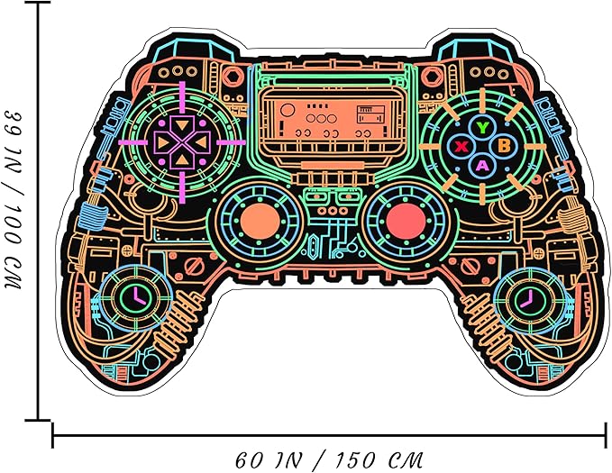 Gaming Rug for Boys Room Decor, Gamer Rugs Glow in The Blacklight Video Game Carpet Teens Playroom Non-Slip Area Rug Game Bedroom Floor Casual Mat (60"x39") - LeafyLoom