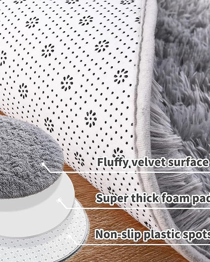 Noahas Ultra Soft Fluffy Bedroom Rugs,Shaggy Grey Area Rugs for Bedroom,Oval Throw Rugs, Kids Room Small Carpet,Living Room Runner Rug Non Slip Modern Home Decor 2.6' X 5.3' - LeafyLoom