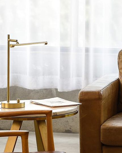 Globe Electric 52889 West 15" LED Integrated Desk Lamp, Matte Brass, 200 Lumens, Dimmer Rotary Switch - LeafyLoom