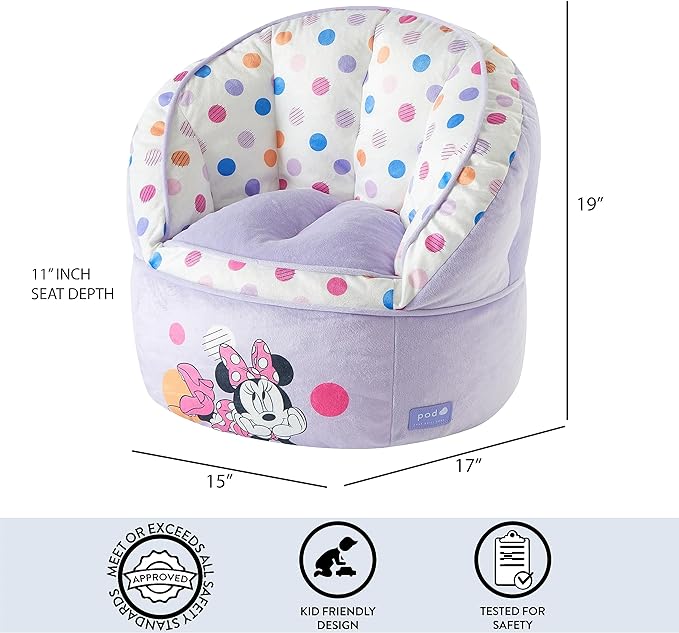 Idea Nuova Disney Minnie Mouse Purple with Polka Dots Round Bean Bag Chair for Kids, Ages 3+, Large - LeafyLoom