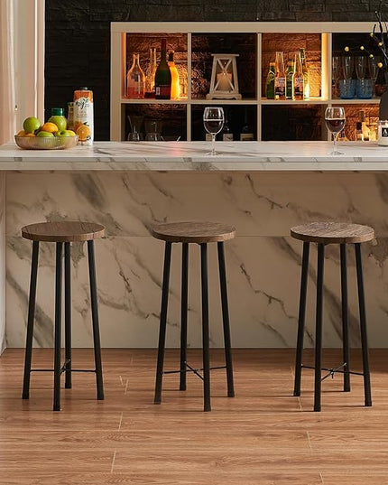 VECELO Small Bar Table and Chairs, Round Bistro Sets with 2 barstools, 3-Piece Pub Dining Furniture, Counter Height Wood Top for Breakfast Dinner Coffee Nap Conference, Easy Assembly - LeafyLoom
