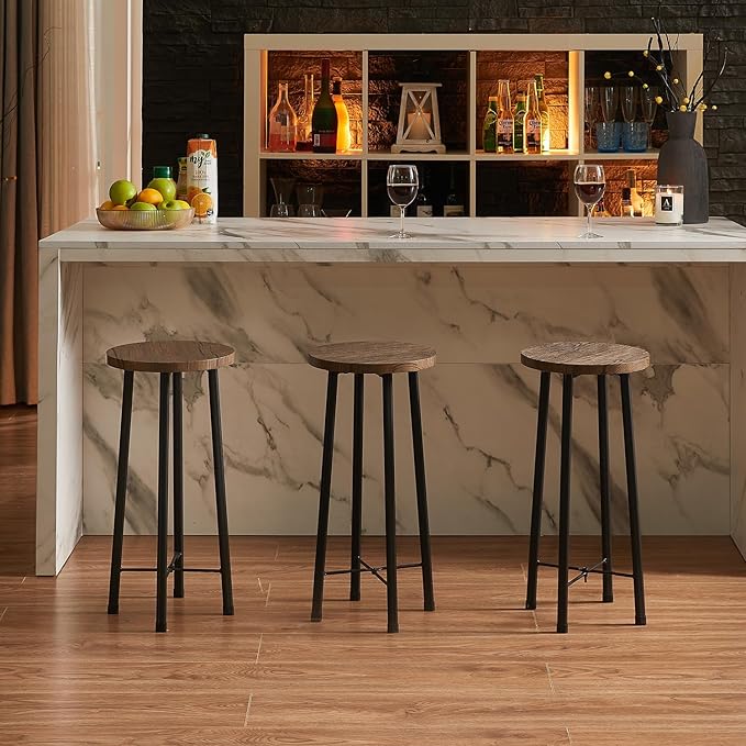 VECELO Small Bar Table and Chairs, Round Bistro Sets with 2 barstools, 3-Piece Pub Dining Furniture, Counter Height Wood Top for Breakfast Dinner Coffee Nap Conference, Easy Assembly - LeafyLoom