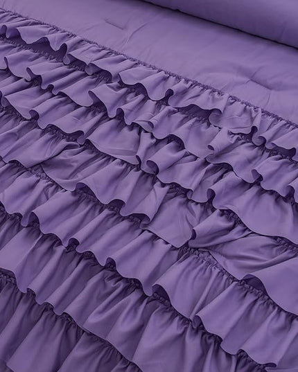 Lavender Princess Ruffle Comforter, Purple Twin Comforter Set for Girls (1 Ruffled Comforter and 2 Pillowcases), 3 Pieces Vintage Rustic Purple Bedding Set for Girls Kids - LeafyLoom