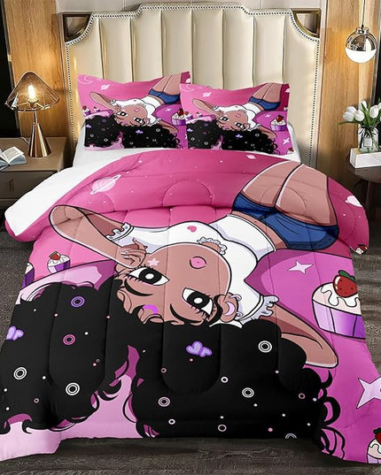 Black Girl Comforter Set, Black Girl Magic Comforter Set Queen Bed Bedding Sets Cute Teenage Girl Bedding Pink African American Pattern Soft Microfiber 3 Piece Quilt Set, 1 Comforter + 2 Pillowcase - LeafyLoom