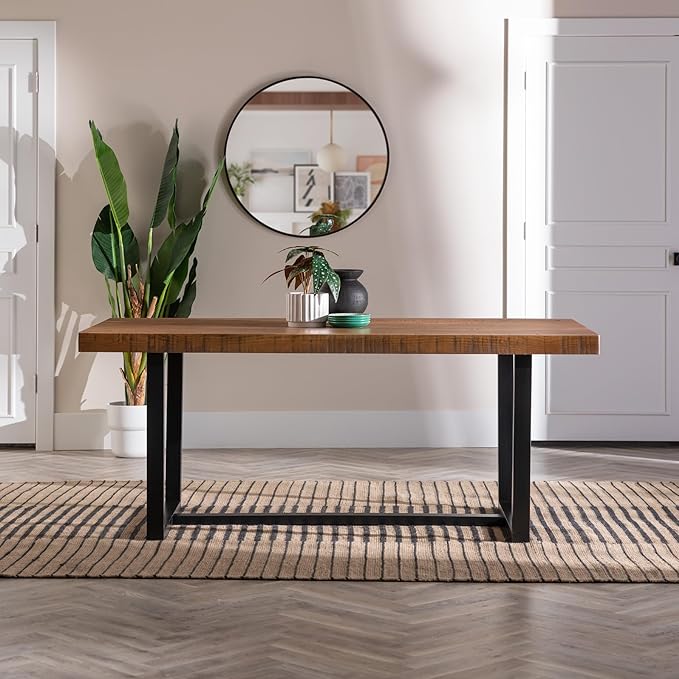 Walker Edison Andre Modern Solid Wood Dining Table, 72 Inch, Rustic Oak - LeafyLoom