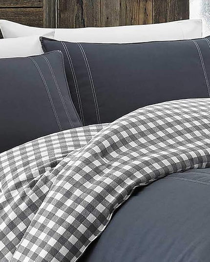 Eddie Bauer - King Comforter Set, Reversible Cotton Bedding with Matching Shams, Pre-Washed for Added Softness (Kingston Charcoal, King) - LeafyLoom