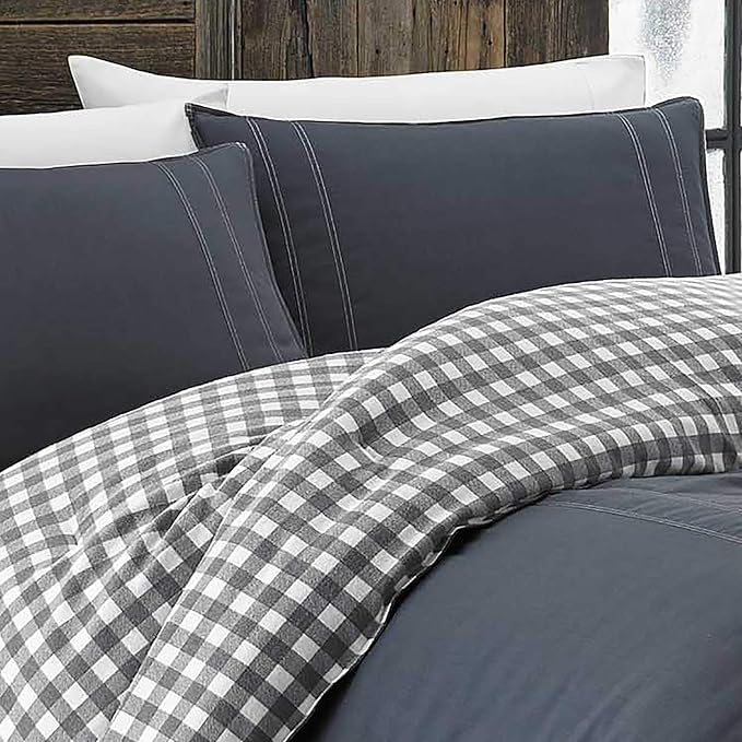 Eddie Bauer - King Comforter Set, Reversible Cotton Bedding with Matching Shams, Pre-Washed for Added Softness (Kingston Charcoal, King) - LeafyLoom