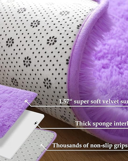 Merelax Soft Shaggy Rug for Kids Bedroom, Oval 2.6'x5.3' Purple Plush Fluffy Carpets for Living Room, Furry Carpet for Teen Girls Room, Anti-skid Fuzzy Comfy Rug for Nursery Decor Cute Baby Play Mat - LeafyLoom