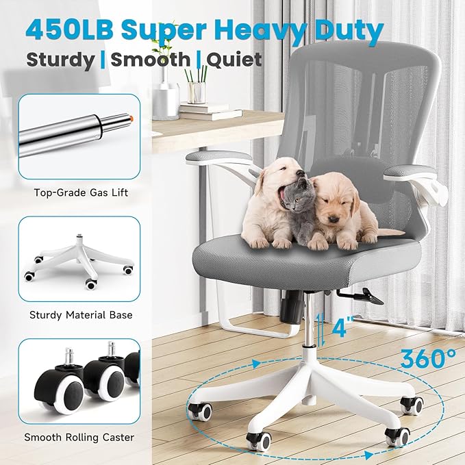 Ergonomic Office Chair - Comfy Desk Chairs with Wheels and Arms, 400LB Heavy Duty Mesh Computer Chairs with Comfortable Lumbar Back Support for Home Office, Bedroom, College Dorm and Study - LeafyLoom