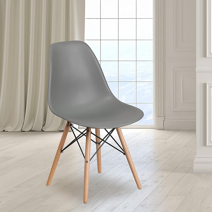 Flash Furniture Elon Series Moss Gray Plastic Chair with Wooden Legs - LeafyLoom