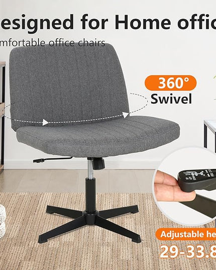 FDW Criss Cross Chair Armless Cross Legged Office Desk Chair Adjustable Swivel Ergonomic Gaming Chair No Wheels Backrest with Wide Seat Native Sponge Computer Task Vanity Chair for Home Office,Grey - LeafyLoom